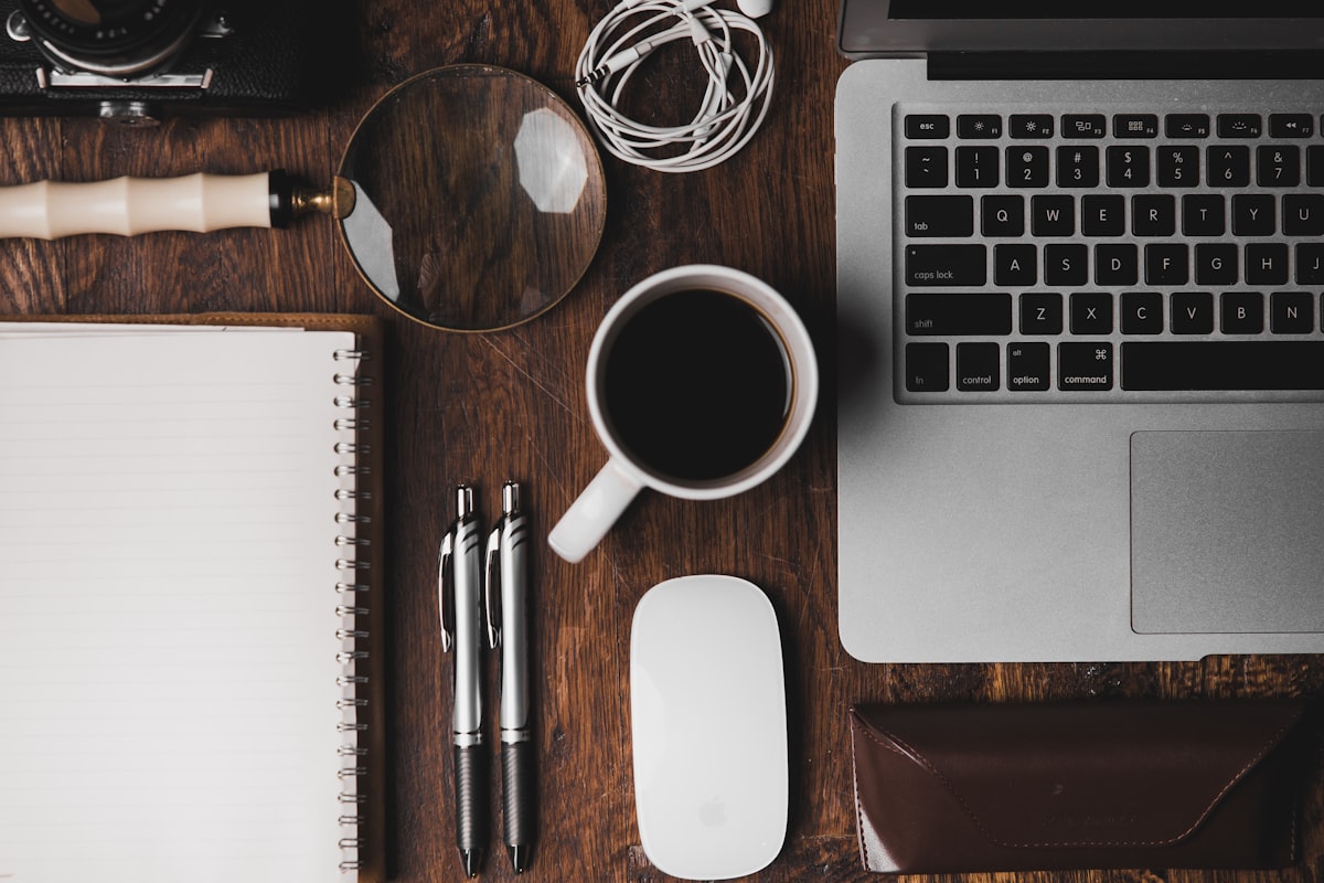 Overhead view of a creative workspace