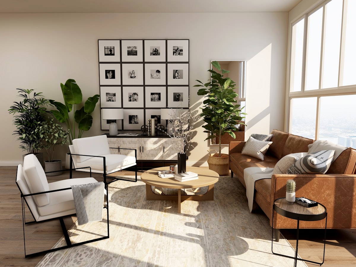 Bright lounge with garden views