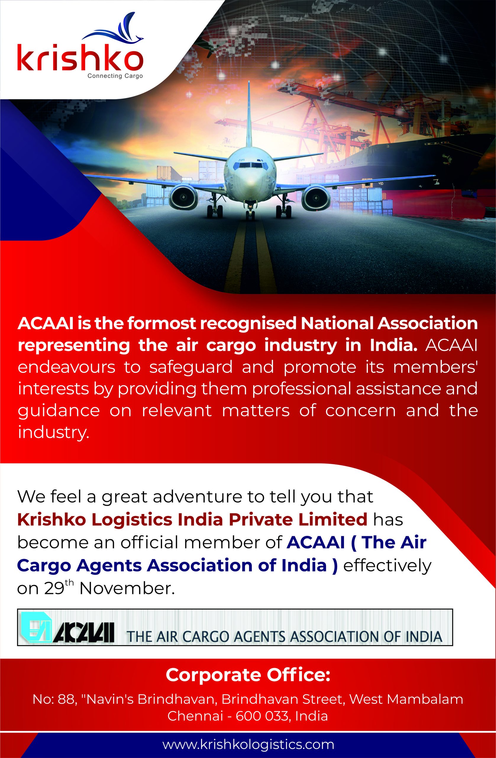 Krishko Logistics India Pvt Ltd Has Become an Official Member of ACAAI - Cover Image